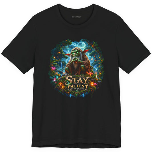 Patient Goblin - Classic Jersey Tee in Black, front view