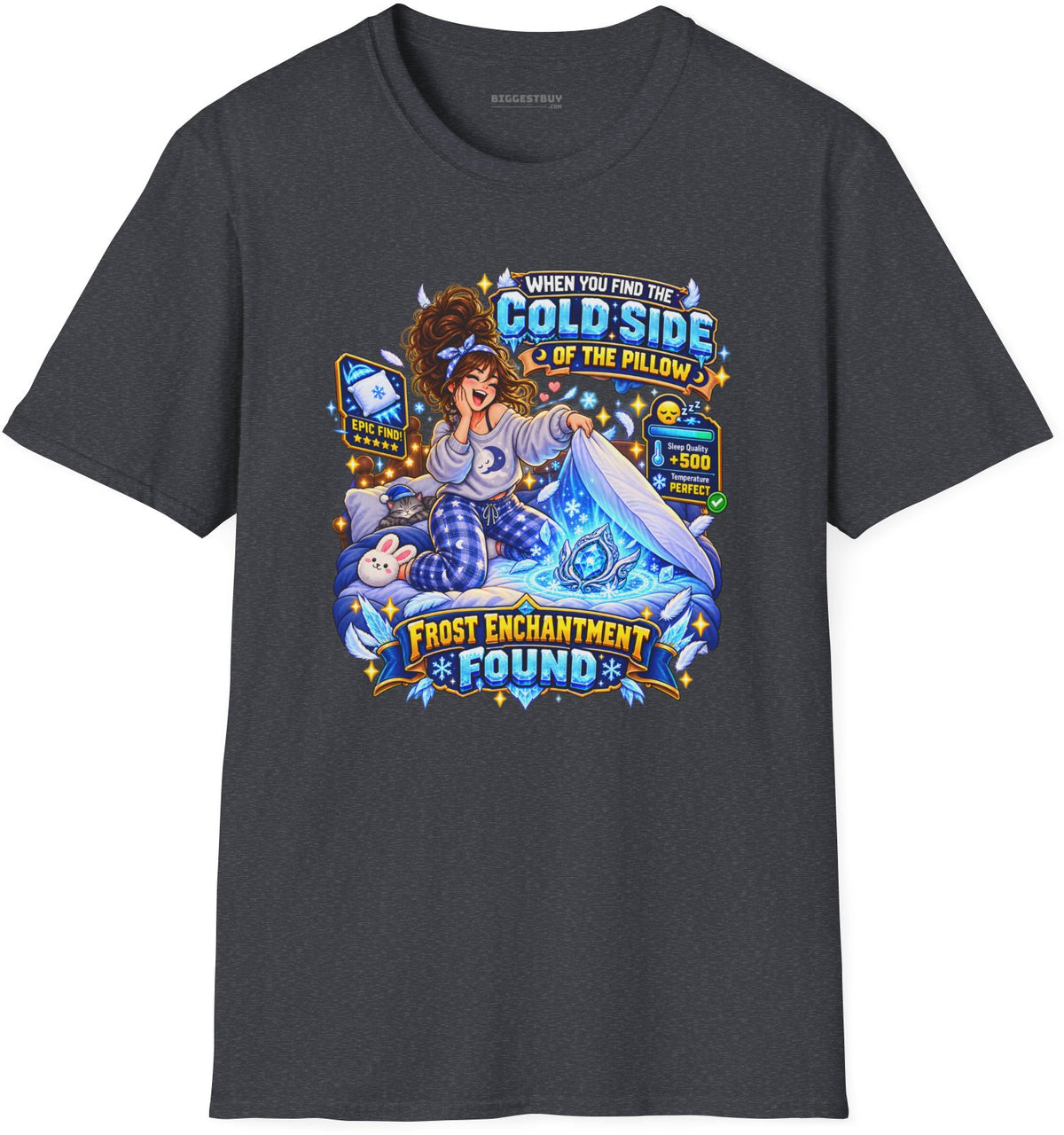 Pillow Party - Softstyle T-Shirt in Dark Heather Grey, front view