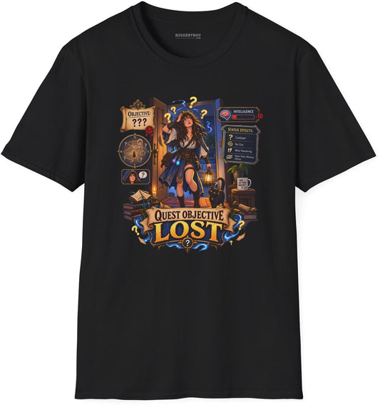 Quest Lost - Softstyle T-Shirt in Black, front view