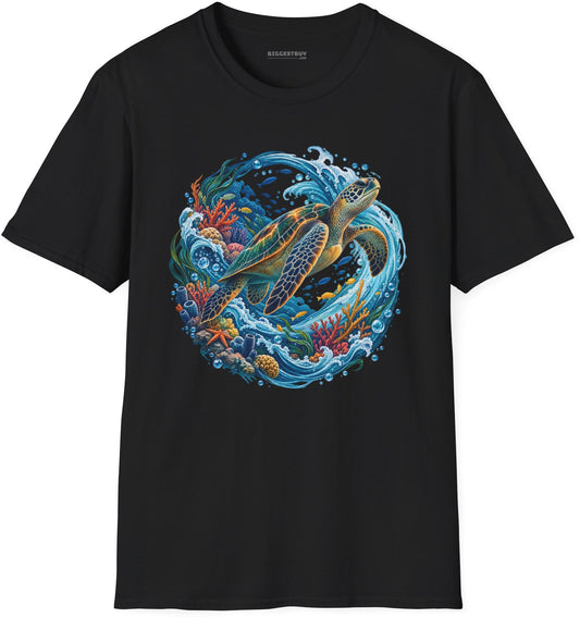 Sea Serenade - Softstyle T-Shirt in Black, front view