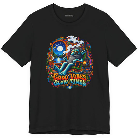 Slow Vibes - Classic Jersey Tee in Black, front view