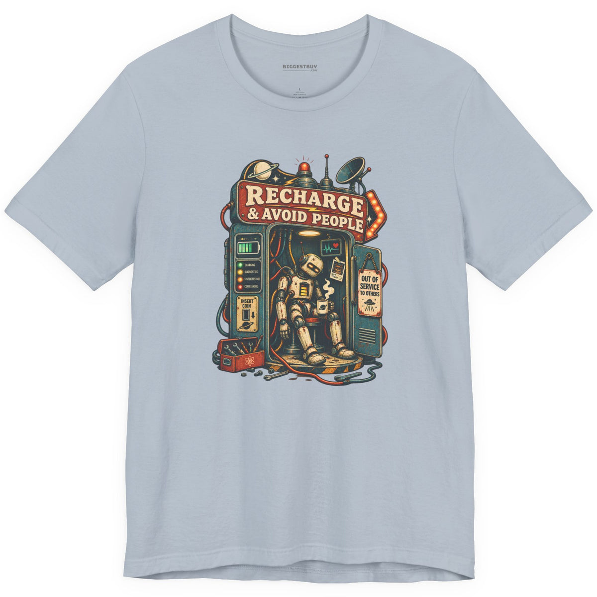 Social Recharge - Classic Jersey Tee in Light Blue, front view