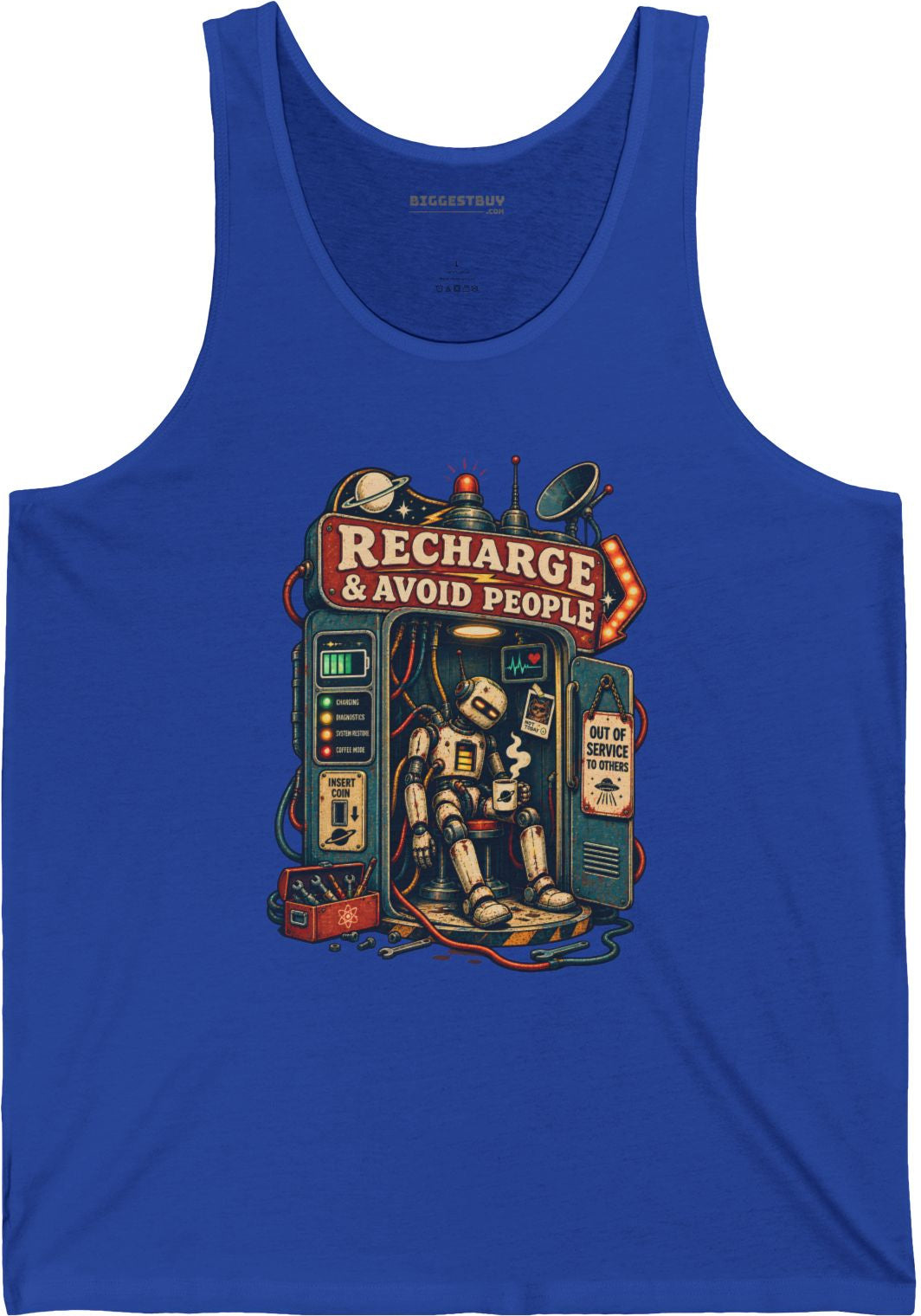 Social Recharge - Jersey Tank Top in True Royal, front view