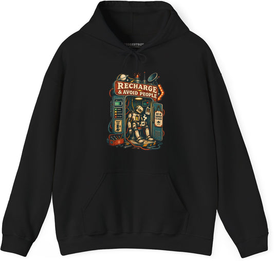 Social Recharge - Pullover Hoodie in Black, front view