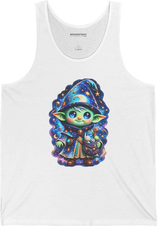Starlit Sorcerer - Jersey Tank Top in White, front view