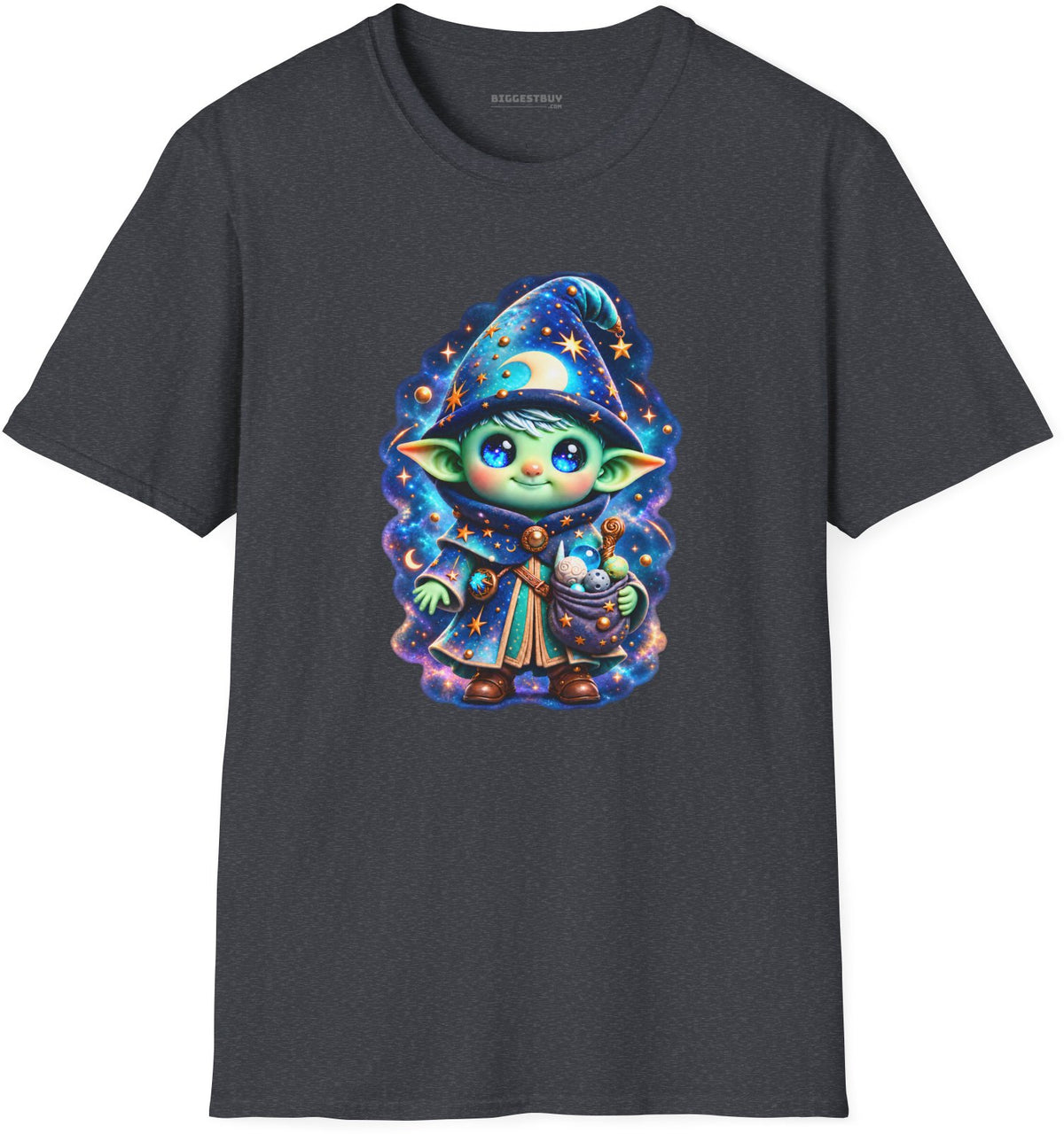 Starlit Sorcerer - Softstyle T-Shirt in Dark Heather Grey, front view
