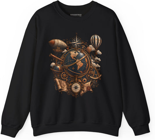 Steampunk Globe - Crewneck Sweatshirt in Black, front view