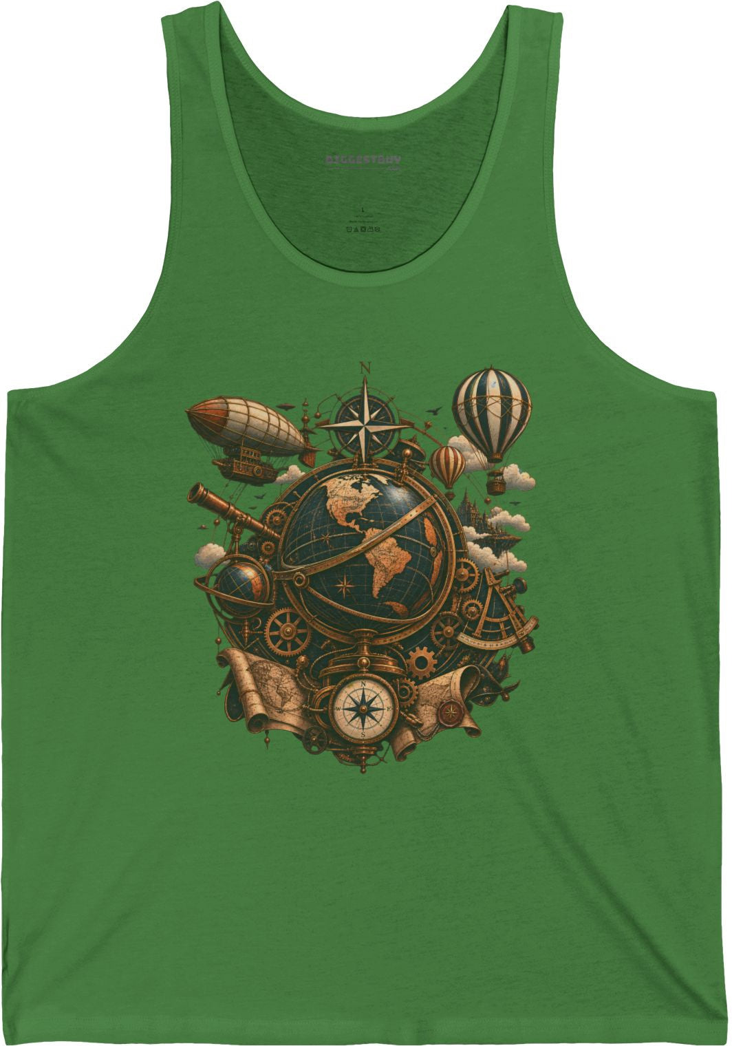 Steampunk Globe - Jersey Tank Top in Leaf, front view