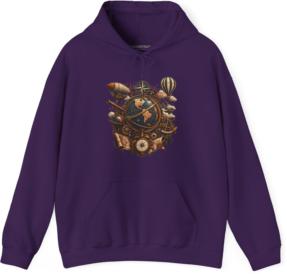 Steampunk Globe - Pullover Hoodie in Purple, front view