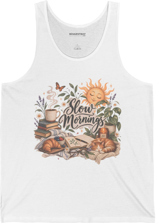 Sunrise Snuggles - Jersey Tank Top in White, front view