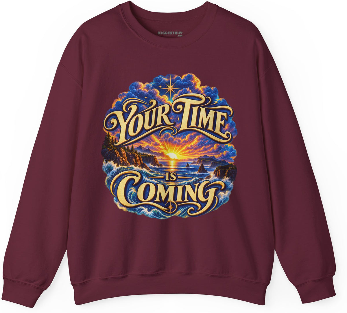 Times A-Comin - Crewneck Sweatshirt in Maroon, front view
