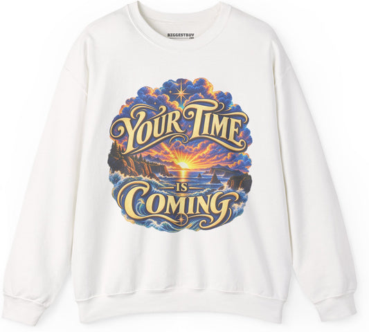 Times A-Comin - Crewneck Sweatshirt in White, front view