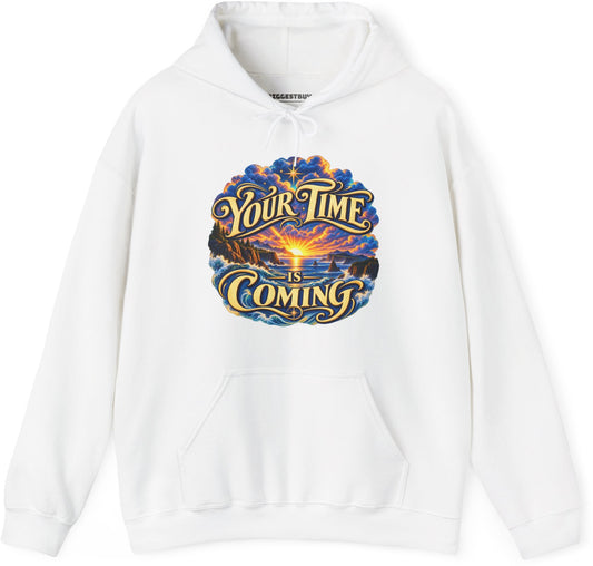 Times A-Comin - Pullover Hoodie in White, front view