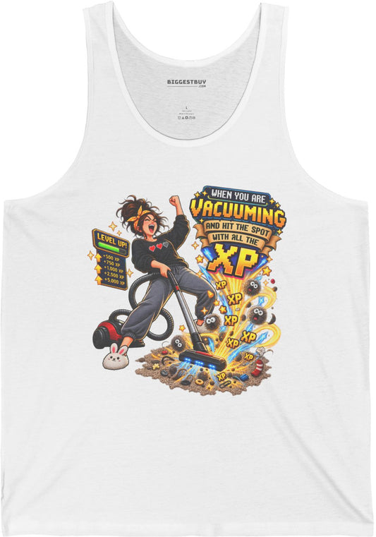 Vacuum Victory - Jersey Tank Top in White, front view