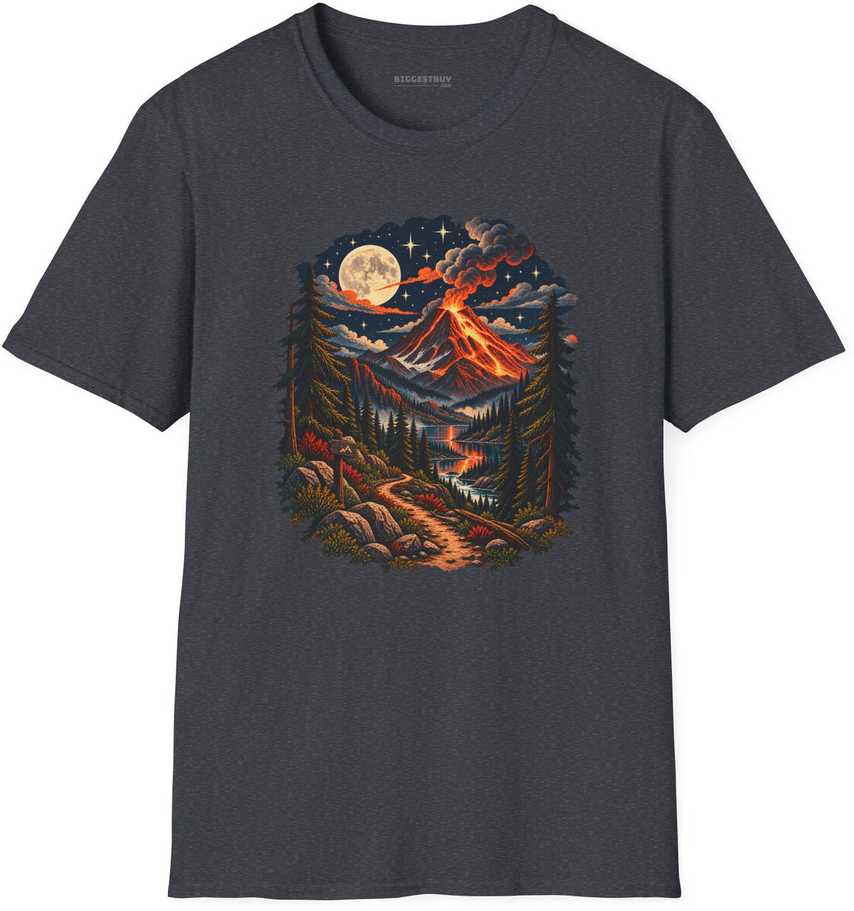 Volcanic Visions - Softstyle T-Shirt in Dark Heather Grey, front view