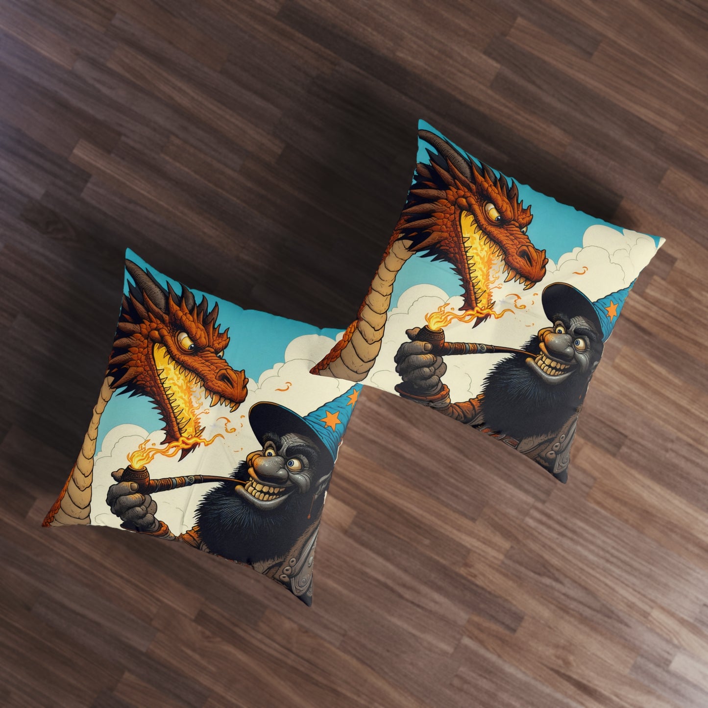 Almohada | Cojín de suelo | Con mechones | Cuadrado | Fantasía Épica | Duelo Mágico | Dragón