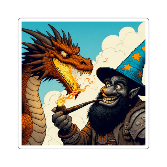 Naklejka | Kwadratowy | Heroiczne fantasy | Smok i czarodziej