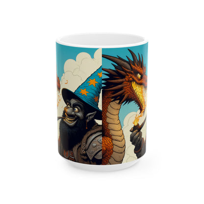 Taza | Cerámica | Blanca | Fantasía Épica | Duelo Mágico | Dragón