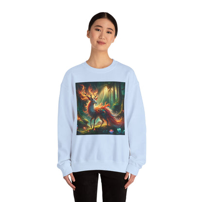 Bluza dresowa | Unisex | Okrągły dekolt | Gruba mieszanka | Mistyczna fantazja | Ognisty jeleń