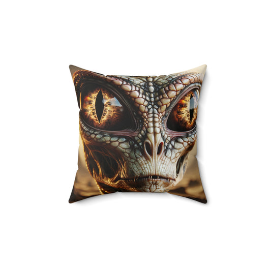 Reptilian Sci-Fi Alien Portrait on a Pillow