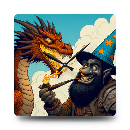 Reloj de pared | Acrílico | Redondo o cuadrado | Fantasía Épica | Duelo Mágico | Dragón