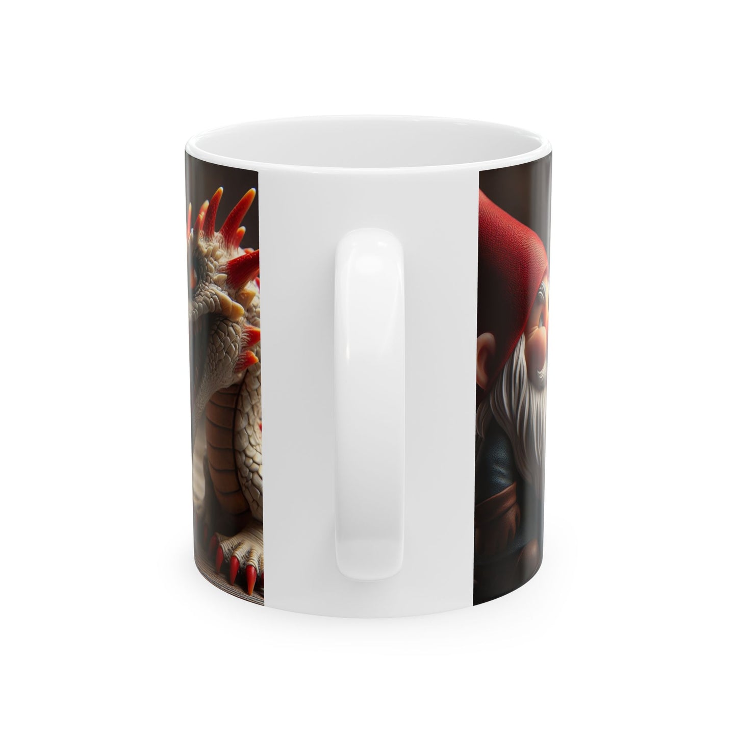 Taza | Cerámica | Blanca | Fantasía Mitológica | Gnomo y Dragón