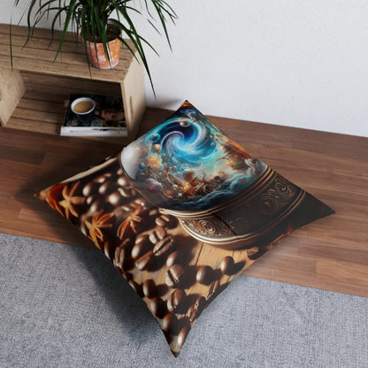 Kudde | Golvkudde | Tuftad | Fyrkantig | Kosmisk Fantasy | Snöglob | Cosmarium