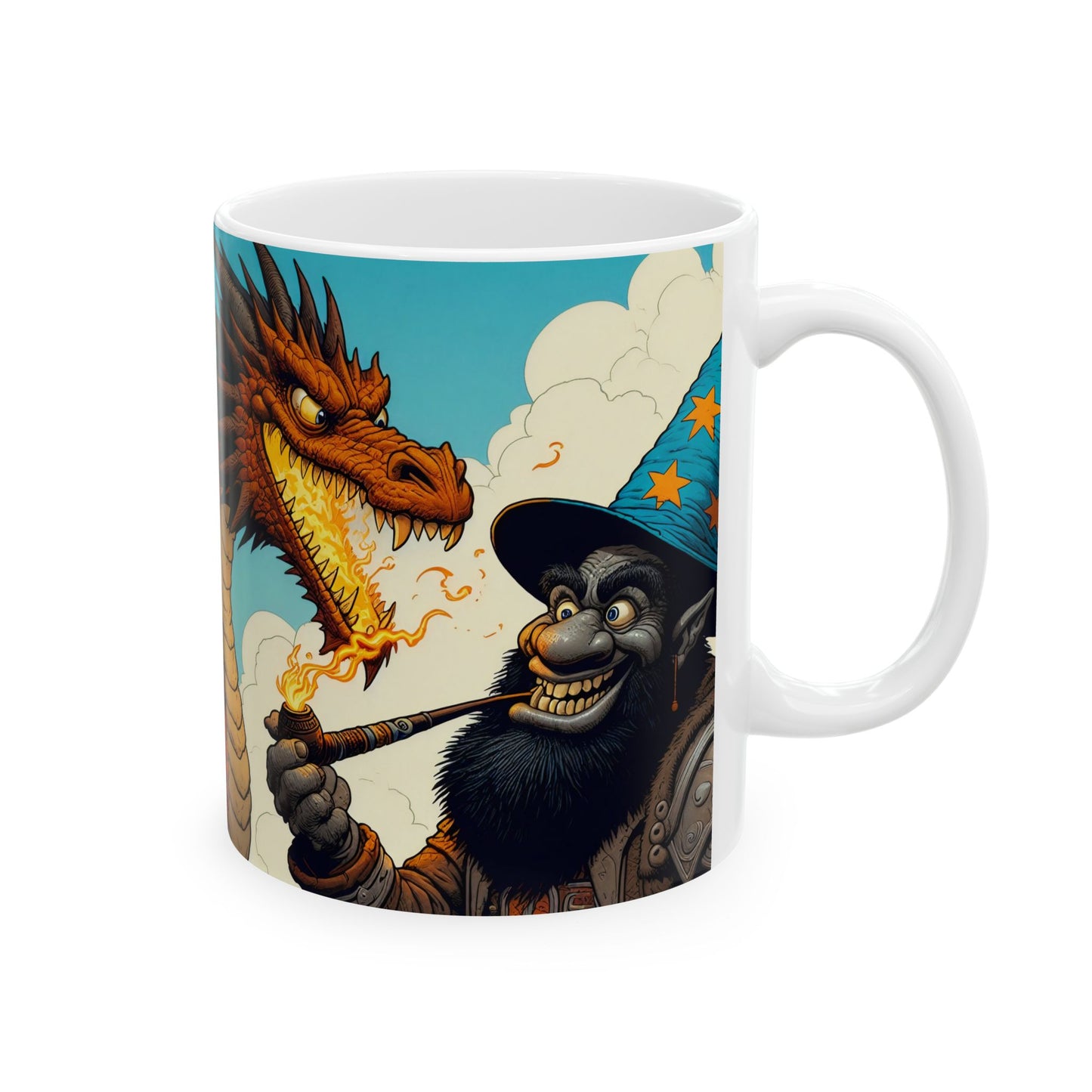 Taza | Cerámica | Blanca | Fantasía Épica | Duelo Mágico | Dragón