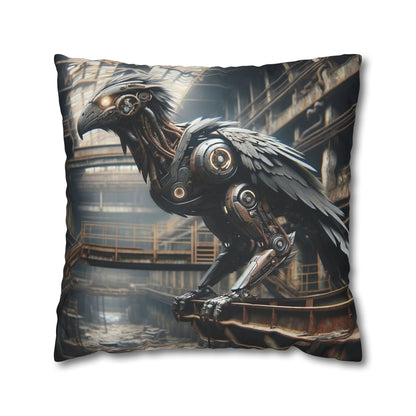 Taie d'oreiller | Carré | Toile de polyester | Steampunk | Rétrofuturisme | Corbeau
