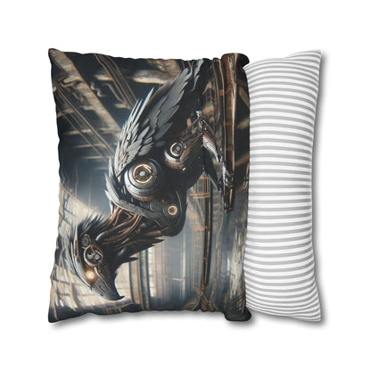 Taie d'oreiller | Carré | Toile de polyester | Steampunk | Rétrofuturisme | Corbeau