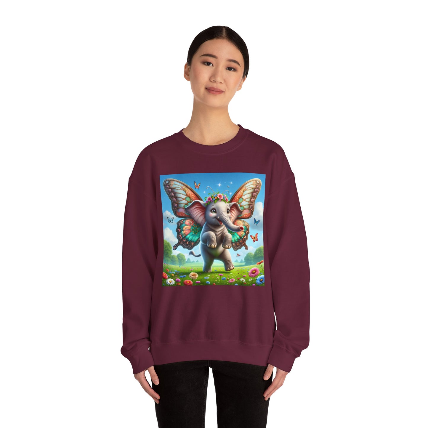 Bluza dresowa | Unisex | Okrągły dekolt | Gruba mieszanka | Baśniowa fauna | Airavata | Słonik