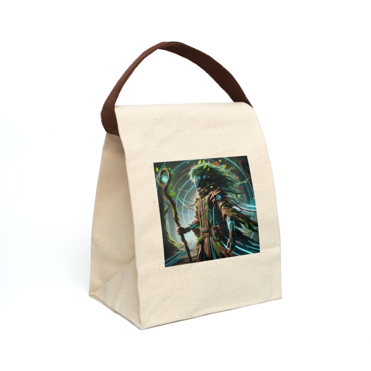 Bolsa de almuerzo | Lona | Con correa | Fantasía Eco-Tecnológica | Chamán del Bosque