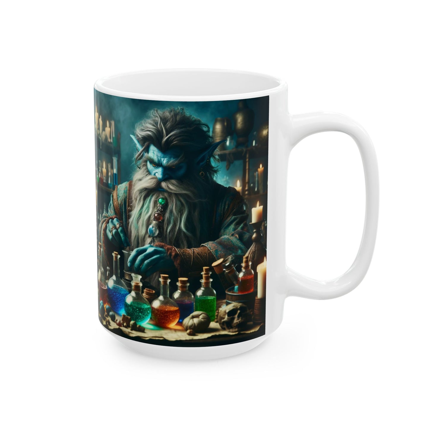 Taza | Cerámica | Blanca | Fantasía Alquímica | Djinn Azul