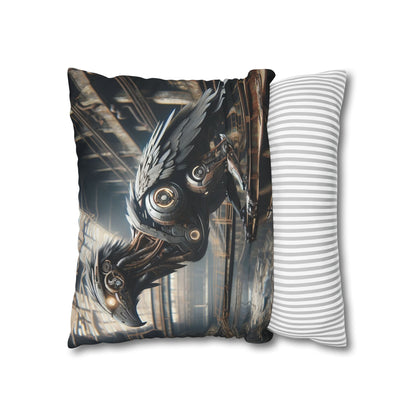 Taie d'oreiller | Carré | Toile de polyester | Steampunk | Rétrofuturisme | Corbeau