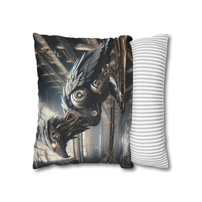 Taie d'oreiller | Carré | Toile de polyester | Steampunk | Rétrofuturisme | Corbeau