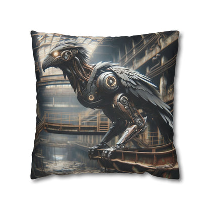Taie d'oreiller | Carré | Toile de polyester | Steampunk | Rétrofuturisme | Corbeau