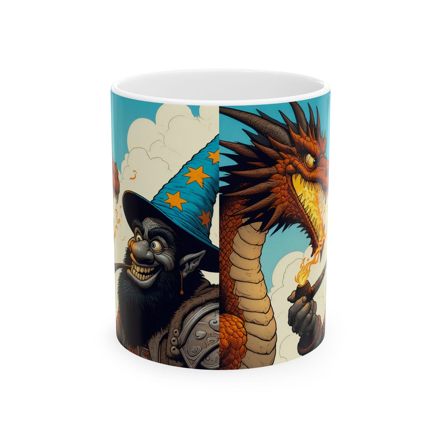 Taza | Cerámica | Blanca | Fantasía Épica | Duelo Mágico | Dragón