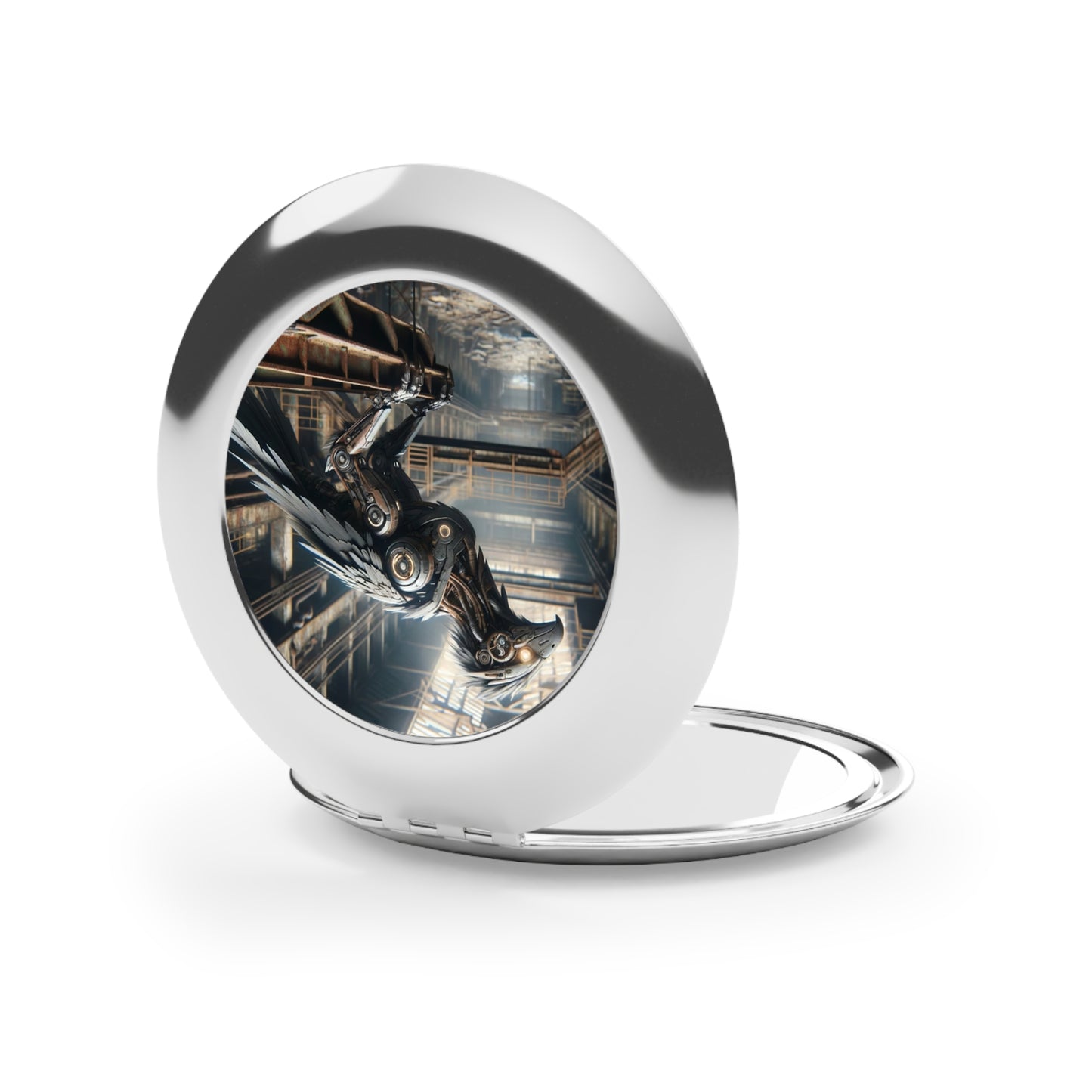 Miroir | Miroir de voyage | Compact | Steampunk | Rétrofuturisme | Corbeau