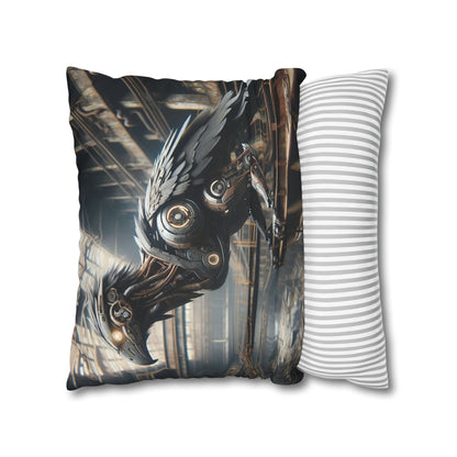 Taie d'oreiller | Carré | Toile de polyester | Steampunk | Rétrofuturisme | Corbeau