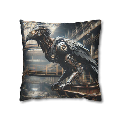 Taie d'oreiller | Carré | Toile de polyester | Steampunk | Rétrofuturisme | Corbeau