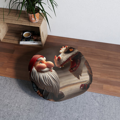 Almohada | Cojín de suelo | Con mechones | Redondo | Fantasía Mitológica | Gnomo y Dragón