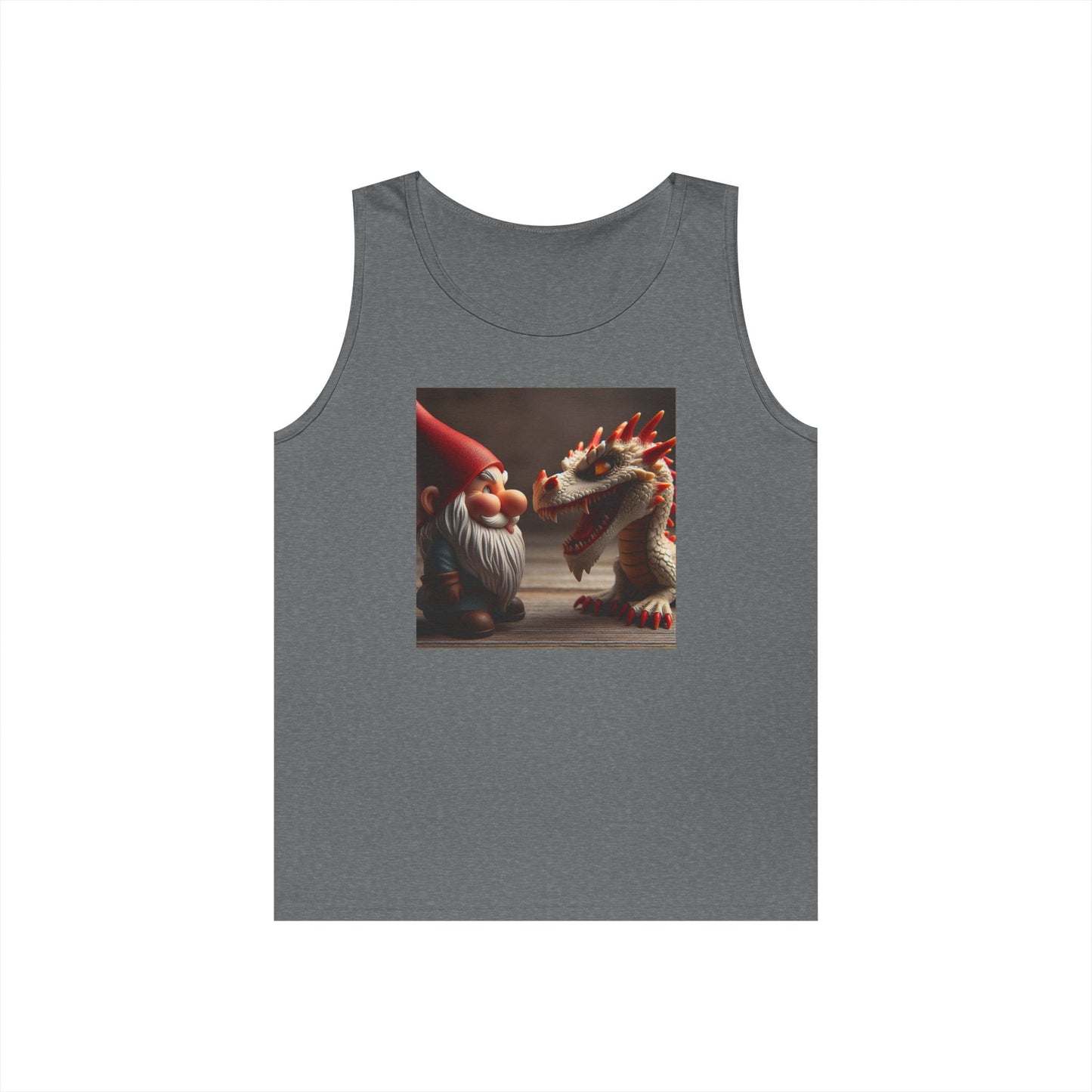 Camiseta de tirantes | Unisex | Algodón grueso | Fantasía Mitológica | Gnomo y Dragón