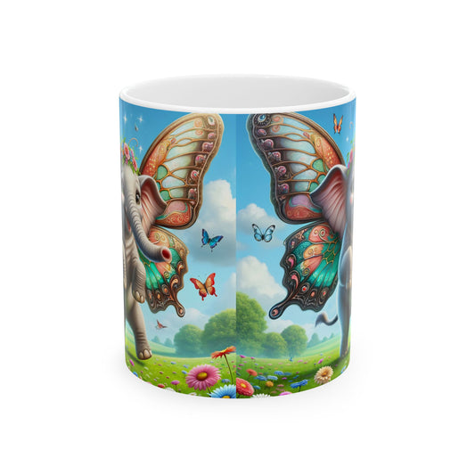 Taza | Cerámica | Blanca | Fantasía Mágica | Fábula Alada | Elefante