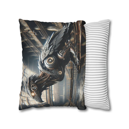 Taie d'oreiller | Carré | Toile de polyester | Steampunk | Rétrofuturisme | Corbeau