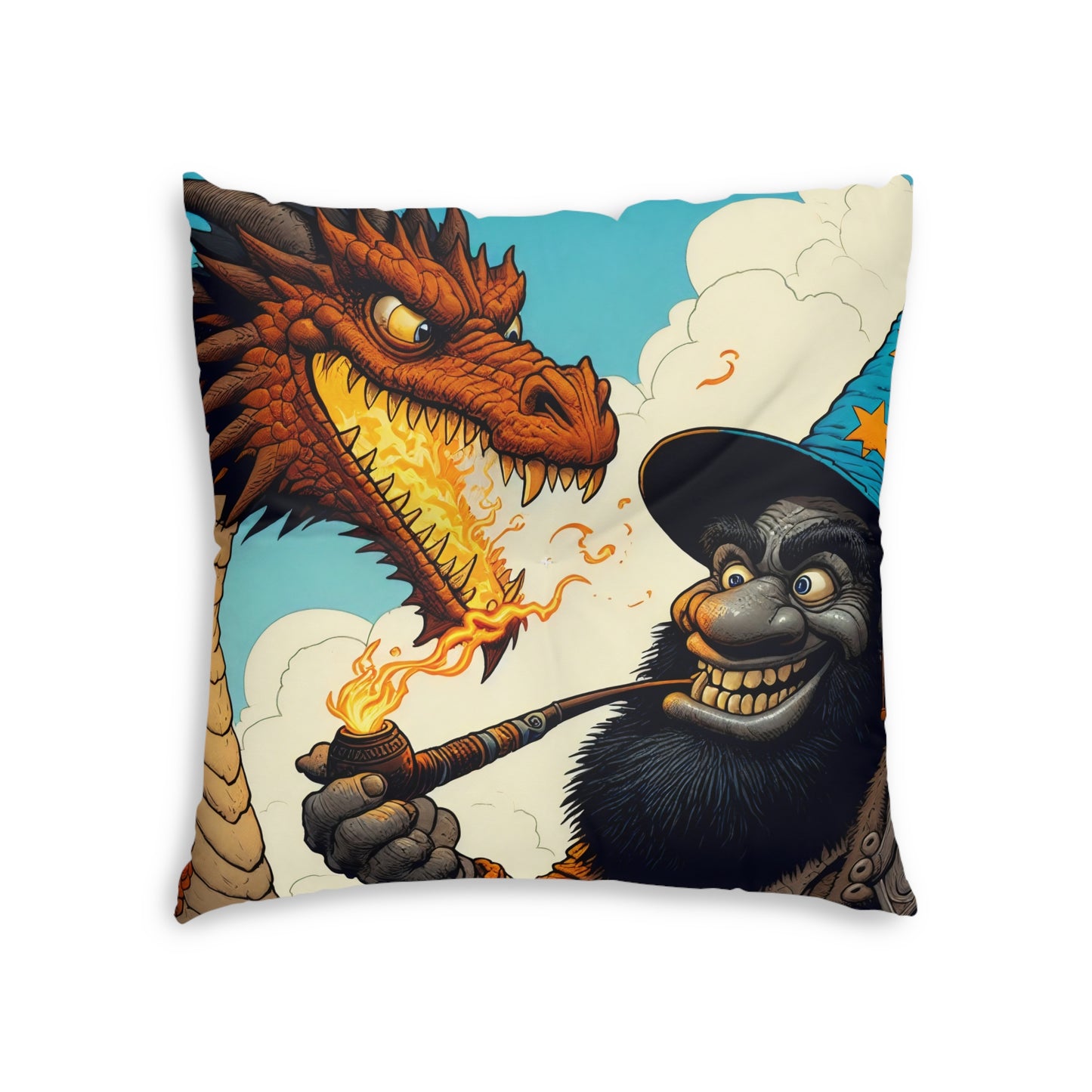 Almohada | Cojín de suelo | Con mechones | Cuadrado | Fantasía Épica | Duelo Mágico | Dragón