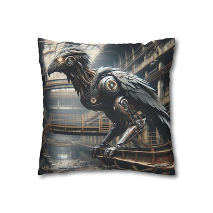 Taie d'oreiller | Carré | Toile de polyester | Steampunk | Rétrofuturisme | Corbeau