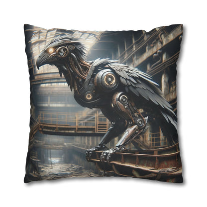 Taie d'oreiller | Carré | Toile de polyester | Steampunk | Rétrofuturisme | Corbeau
