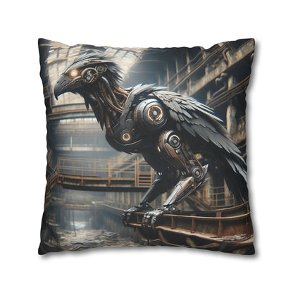 Taie d'oreiller | Carré | Toile de polyester | Steampunk | Rétrofuturisme | Corbeau