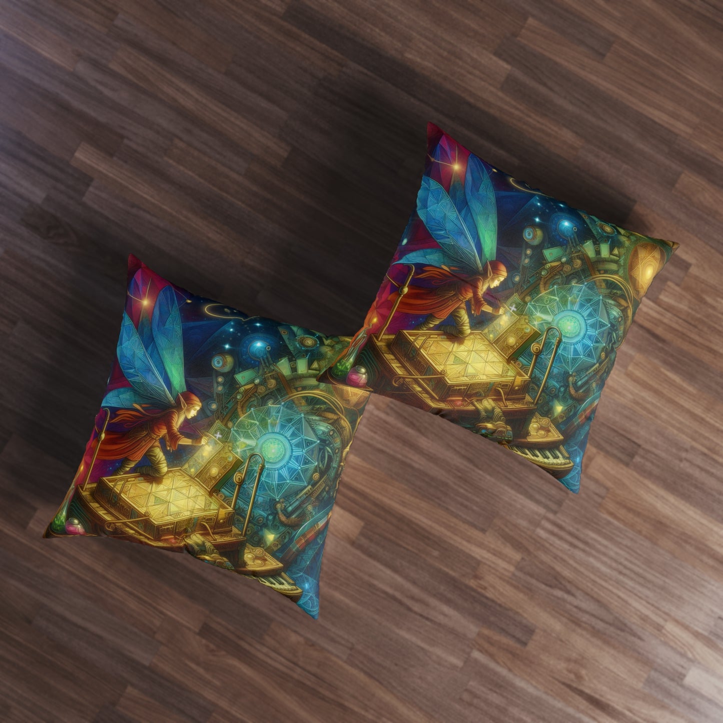 Almohada | Cojín de suelo | Con mechones | Cuadrado | Fantasía Elemental | Hada Geométrica