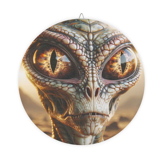 Reptilian Sci-Fi Alien Portrait on a Wooden Sign